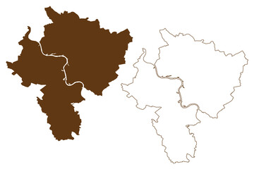 Fototapeta premium Wesel district (Federal Republic of Germany, State of North Rhine-Westphalia, NRW, Dusseldorf region) map vector illustration, scribble sketch Wesel map