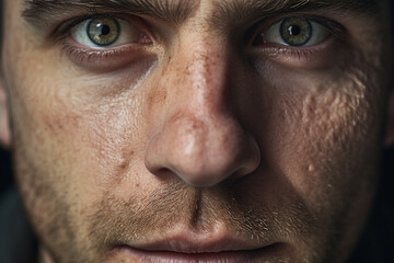 Fototapeta premium Close up portrait of a face with skin issues acne wrinkles and imperfections generative AI