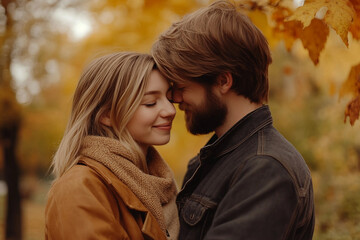 Fototapeta premium Amazing wonderful autumn season, people admiring golden fall colors outdoors, Generative AI