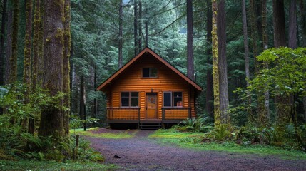 A Rustic Cabin Nestled in a Verdant Forest