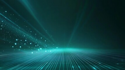 Futuristic light beams create a dynamic background with glowing particles, perfect for science fiction or technology themes.