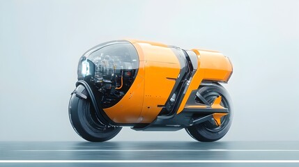 Futuristic Delivery Motorcycle with Sleek Cargo Pod and Innovative Design