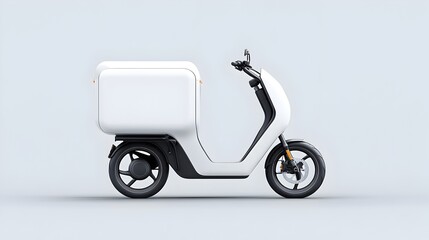 Minimalist Electric Delivery Motorcycle with Cargo Box for Urban Courier Service