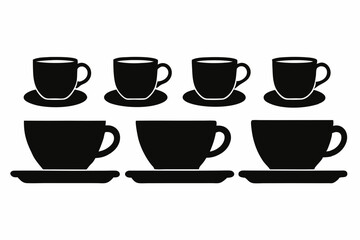  7 set of tea cup vector silhouette with white background  