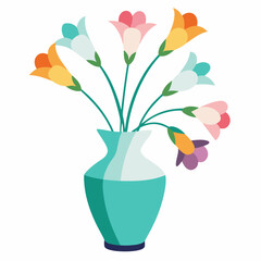   freesia flowers  in glass modern vase on white background