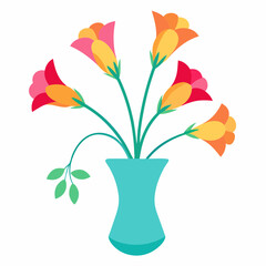   freesia flowers  in glass modern vase on white background