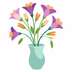   freesia flowers  in glass modern vase on white background