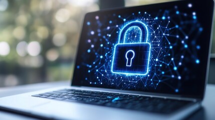Cybersecurity - Digital Lock on Laptop Screen