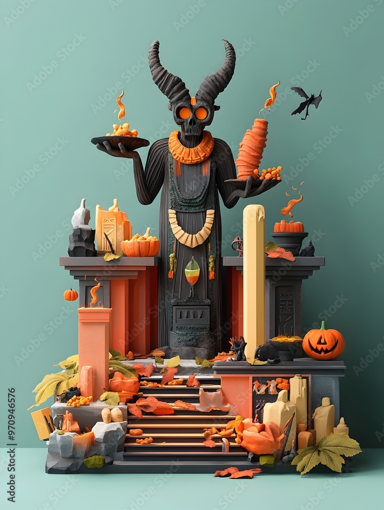 Wall mural this striking image depicts a flat design of a mysterious ritual offering scene for an ancient super