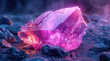 Obraz premium Stunning close up of a captivating purple quartz crystal cluster radiating a mesmerizing glow and magical energy The natural geological formation displays a vibrant iridescent sheen and intricate