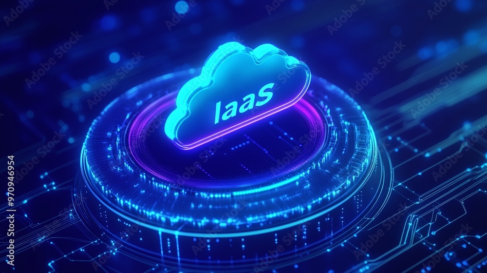 Poster abstract illustration of iaas cloud computing technology with digital elements emphasizing modern in