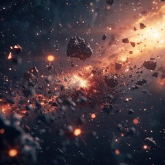 Dramatic and Captivating Cosmic Explosion with Fiery Debris Intense Energy and Celestial Phenomena