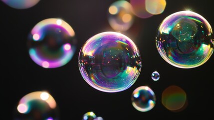 Naklejka premium Soap bubbles isolated on black background
