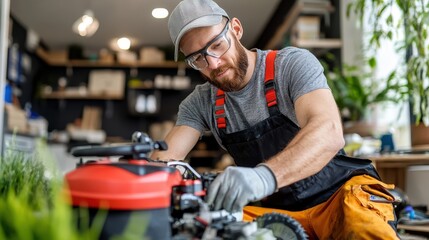 A man in a workshop is focused on operating a piece of mechanical equipment, signifying his dedication and technical skills in a hands-on working environment.