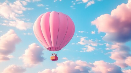 Fototapeta premium Pink Hot Air Balloon Soaring Through a Dreamy Sky