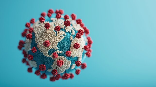 Illustration of a globe representing the global impact of a pandemic with virus particles surrounding the earth.