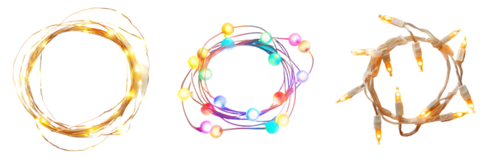Colorful multi-bulb Diwali string lights in circular arrangement for festive decorations isolated on a white background png