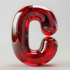 abstract 3d glass sphere,Letter C lowercase on white background. Red amber 3D rendered font with glossy surface,
