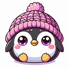 Cute Penguin with Knitted Cap
