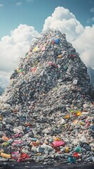 A pile of , T-shirts, and hoodies thrown by the highway in front of an industrial waste dump