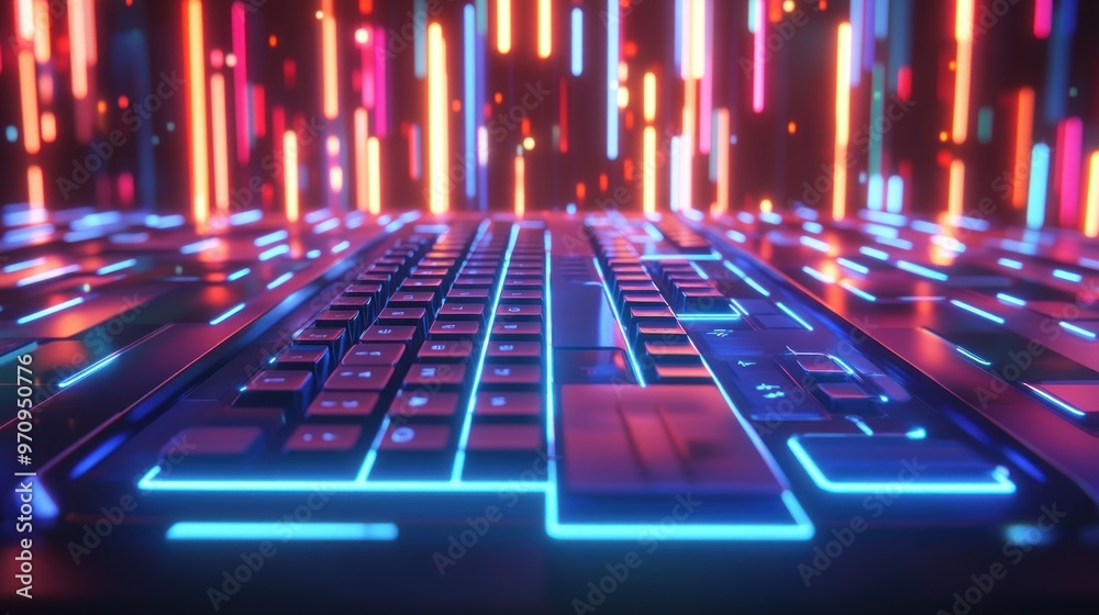 Sticker Futuristic Keyboard with Neon Lights