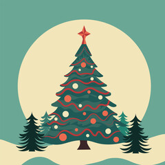 Pine tree. Merry Christmas and Happy New Year. Abstract vector background Merry Christmas in vintage style. Happy Holidays design for greeting card, badge, invitation, calendar etc. Vector