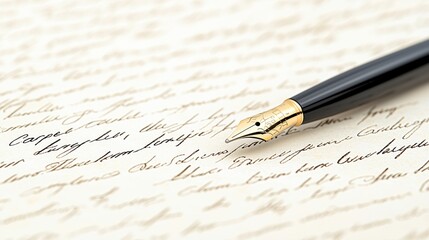 Elegant Fountain Pen on Handwritten Letter with Cursive Writing.