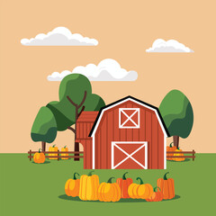 Fall Illustration Templates with Barn and Pumpkins