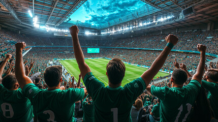 A large  stadium filled with football fans who are cheering for their team. Concept of sport, competition,support,