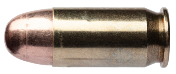 Full metal jacket bullet on a 45 auto cartridge