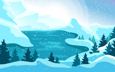 Flat winter outdoor scenery landscape