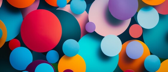 A dynamic composition of colorful circles and shapes on a dark background, creating a vibrant and abstract visual feast.