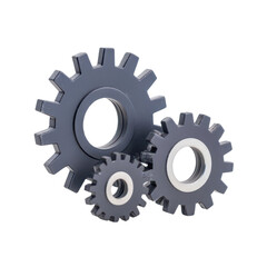 A collection of three gears in different sizes, representing engineering, mechanics, and automation concepts.