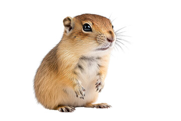 Fototapeta premium A cute and curious rodent stands upright, showcasing its fluffy fur and large eyes, perfect for nature lovers and wildlife enthusiasts.
