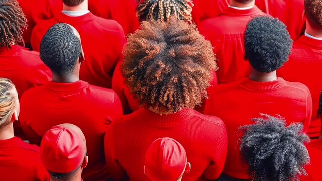Diverse group of people wearing red shirts
