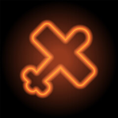 Aircraft simple icon, vector. Flat design. Orange neon on black background