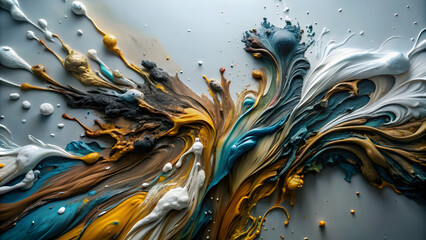 Vibrant abstract mural featuring swirling patterns and textured details, adding a colorful touch to the interior.