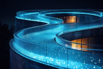 Nighttime View of a Modern Architecture Balcony