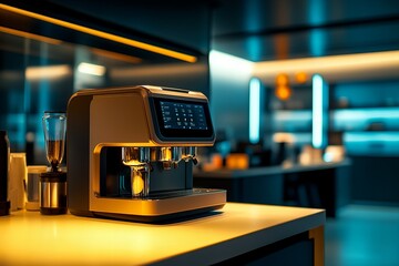 Coffee Machine in Office Space Environment with Modern Design, Professional Setting, Workspace, Equipment, Desk, Hot Drink new beautiful stock image illustration AI