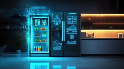 Smart Refrigerator with Digital Display in Modern Kitchen