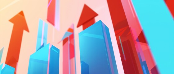 Dynamic, transparent red and blue arrows point upward, symbolizing growth and forward momentum in a sharp, abstract style.