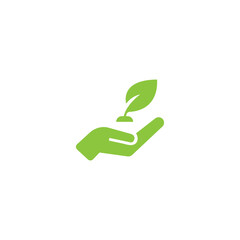 Ecology icon. Eco sign. Environment concept. Green leaves in a hand. Sustainability concept. Vector