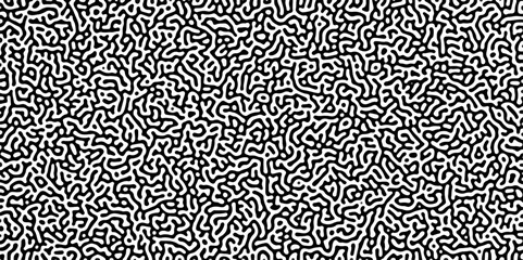 Turing reaction diffusion monochrome seamless pattern with chaotic motion .Linear design with biological shapes. Organic lines in memphis. abstract turing organic wallpaper background .	