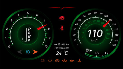 Fototapeta premium Speedometer speed car auto dashboard design. Speed meter abstract technology.
