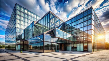 Fototapeta premium Modern architecture building with glass facade and geometric shapes, modern, architecture, building, glass, facade