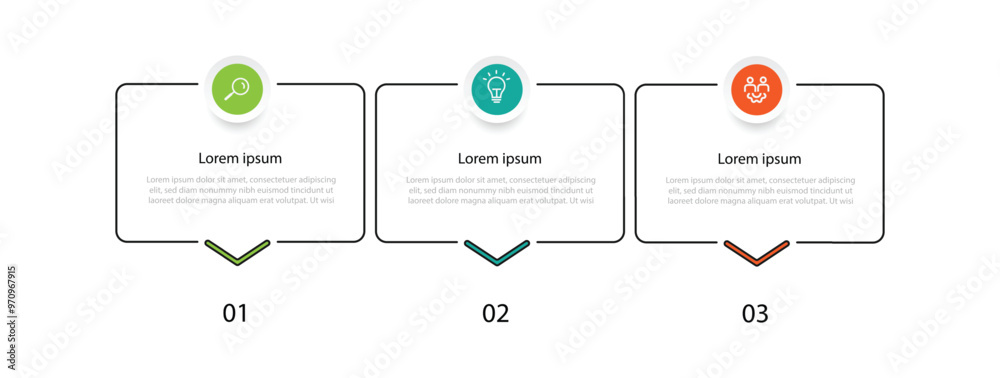 Poster 3 step process infographic vector element with icons and line square concept 