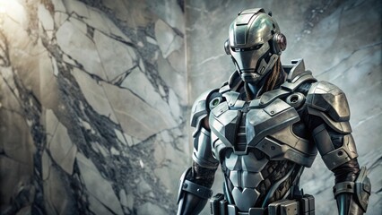 Futuristic robotic assassin character with marble camouflage armor , futuristic, robot, assassin, character, armor