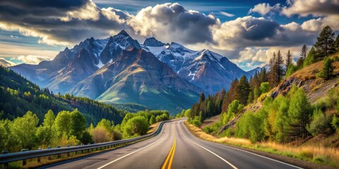 Fototapeta premium Picturesque drive along mountain tops, scenic, inspiring, landscape, road, journey, adventure, summits, mountains