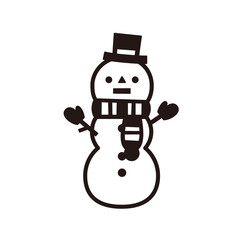 Naklejka premium かわいい雪だるまの線画のアイコン、白と黒の大きな雪だるまのイラスト素材