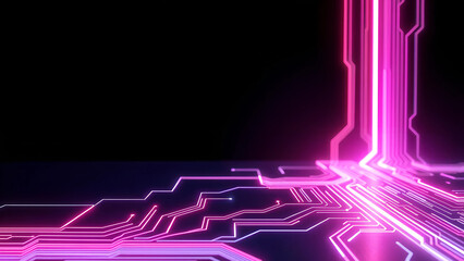 Cyberpunk Tech Circuit with Luminous Neon Design